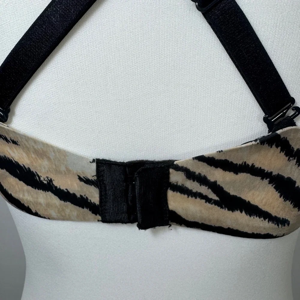 Victoria's Secret Push Up Bra 34D Beige Black Zebra Print Rhinestone‎ Detail